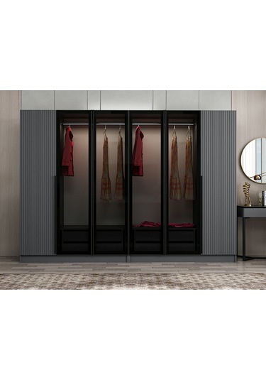 Kale Plus 6 Mebran Kapaklı 4ç Dolap Antrasit Mebran Füme Cam 190cm Antrasit