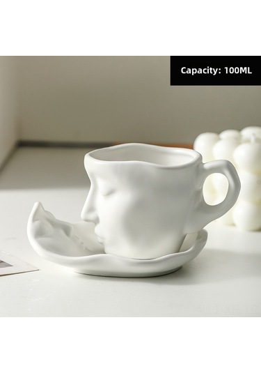 Xiyyadms Kollektif Yüz Desenli Seramik Kupa - Özel Günler İçin Kahve/çay Fincanı, 100ml Beyaz, Kaliteli Materyal, Retro Tarz Hediye