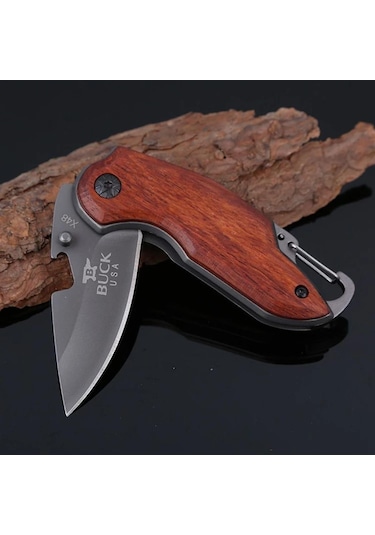 Buck Serisi İsme Özel X48 Ahşap Kabzeli Cep Çakısı Siyah