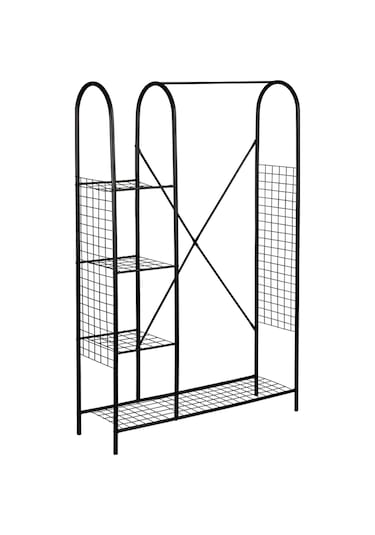 METAL 5 RAFLI AYAKKABILIK ELBİSE ASKILIĞI PORTMANTO VE GARDIROP Siyah