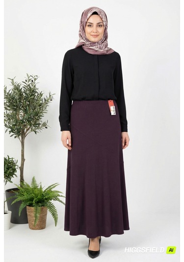 Hesna Kadın Bensu Nervürlü Büyük Beden Sandy Astarsız Mürdüm Etek Mor