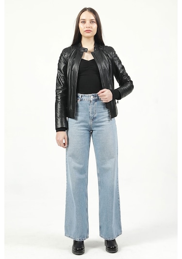 Dericlub Yb-2156 Gerçek Deri Kadın Mont Siyah