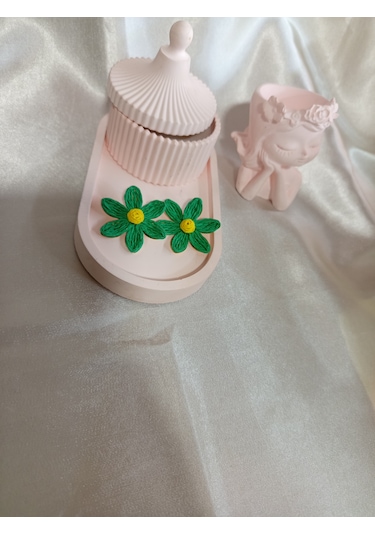 Jewelry Yeşil Çiçek Küpe Çok Renkli