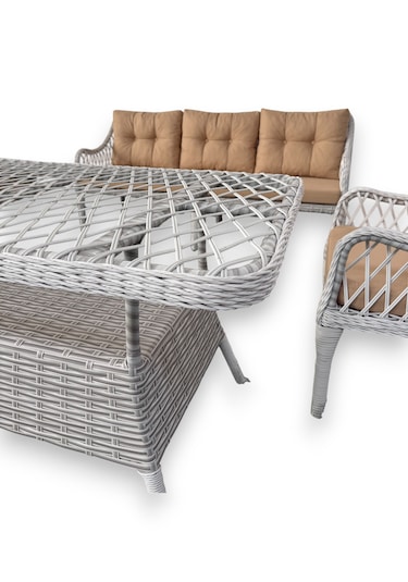 Kaş 3+1+1+masa Rattan Bahçe Balkon Mobilyası Bej