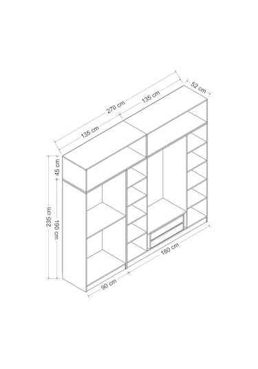 Minar Kale 6 Kapaklı 4 Aynalı 2 Ç Dolap Ve Yüklük Antrasit Dore 235cm