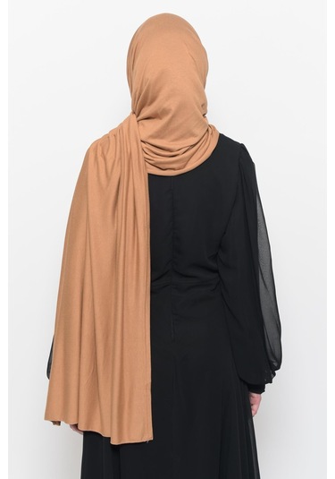 Hazır Pratik Geçmeli Lüks Düz Penye Şal Çapraz Hizalı Koyu Bej