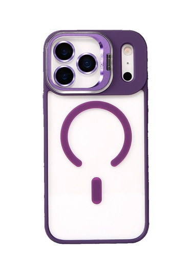 İphone Uyumlu 17 Pro Kılıf Remim Magsafe Lensli Kamera Standlı Kapak Derin Mor