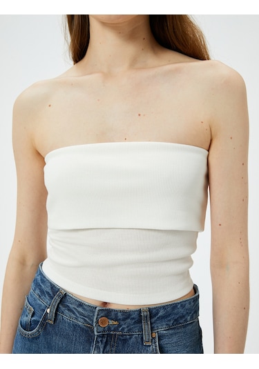 Koton Straplez Üst Kat Detaylı Ribanalı Slim Fit Beyaz 4sak10698ek Beyaz
