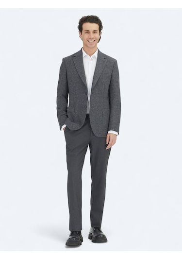 Kip Gri Mikro Modern Fit %100 Yün Ceket Gri