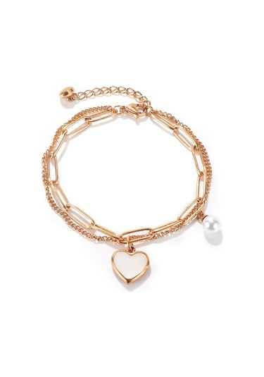 Gül Altın Opk Çift Katlı Aşk İnci Paslanmaz Çelik Bileklik