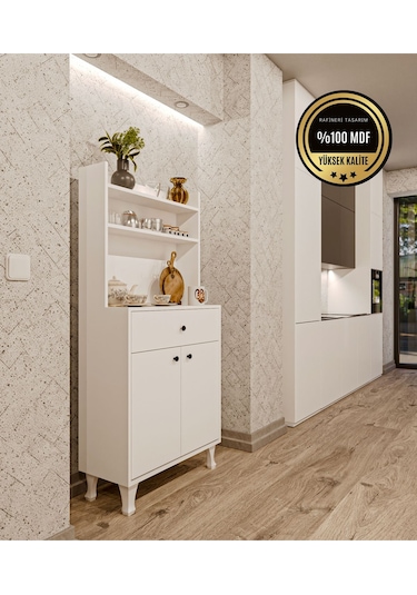 Dekorfim Çok Amaçlı Airfry Dolabı Kahve Köşesi Beyaz