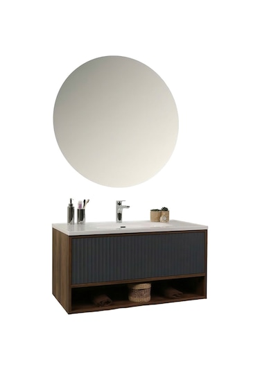 Kobos Elegant 100 Cm Banyo Dolabı Seti Miling Oak + Argento Antrasit