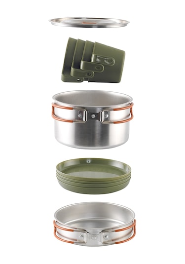 Easy Camp Moss 4 Cook Set 4 Kişilik Paslanmaz Tencere Tava Çelik Kamp Yemek Seti Gümüş