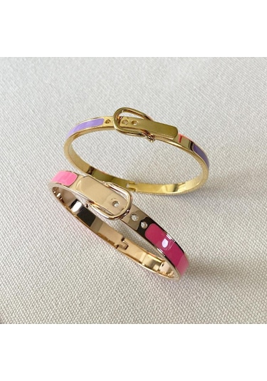 Mineli Rose Gold İkili Çelik Kelepçe Çok Renkli