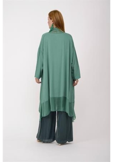 Italyan Ipek Detaylı Oversize Kaftan & Bluz-8711 Mint Yeşili
