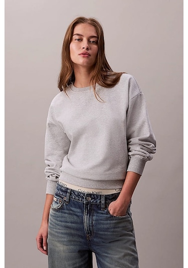 Kadın Rahat Kalıp Bisiklet Yaka Sweatshirt - Gri Melanj History Grey Heather