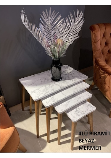Zigon Sehpa Piramit Renk-Ebat - Krem-3'lü