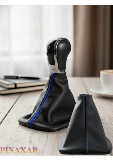 Skoda Yeti Siyah Deri Prime Tasarım Mavi Spor Dikiş Vites Körüğü