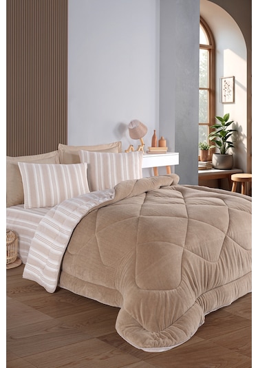 Wellsoft Yorgan Çift Kişilik Soft Line Bej Bej