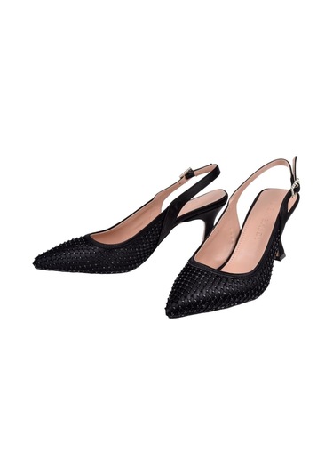 Pullman Taş Detaylı Kadın Topuklu Ayakkabı Pl-4100 Siyah Saten Sıyah Saten