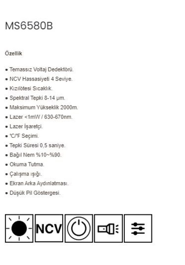 Mastech Ms6580b Ncv Kızılötesi Termometre