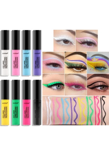 8renkli Eyeliner Sıvı Kalem Su Geçirmez Giymek Kolay Makyaj Mat Göz Kalemi Mavi 04 2.5ml Black Brown