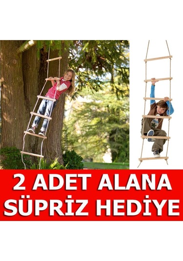 Ahşap Basamaklı İp Merdiven Halatlı Tırmanma Merdiveni Oyuncak