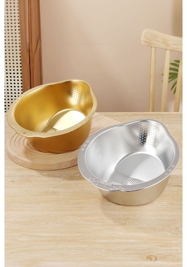 Çok Amaçlı Pirinç Meyve Makarna Sebze Süzgeci Paslanmaz Çelik Süzgeç Gold Altın