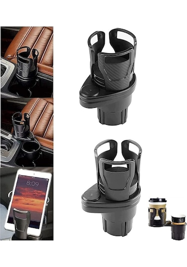Hombey Mat Siyah Araba Bardak Tutucu: Genişletilebilir 2'li Adaptör, Su/içecek/lezzet Saklama, 7.4-15cm Genişleme Aralığı