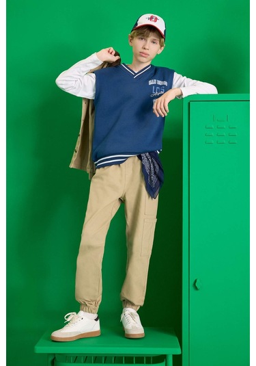 Defacto Erkek Çocuk V Yaka Baskılı Okul Süveteri F2709a825aube829 Mavi