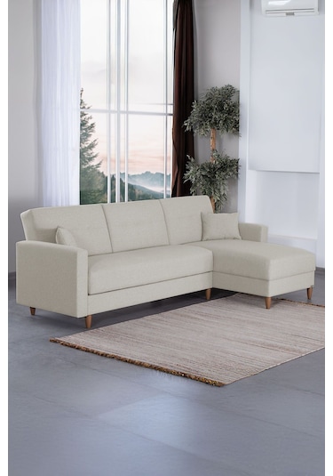 Kilim Mobilya Scandi Köşe Uzanmalı Yataklı Köşe Takımı Hem Sağ Hem Sol Köşe Olarak Kullanılabilir Krem