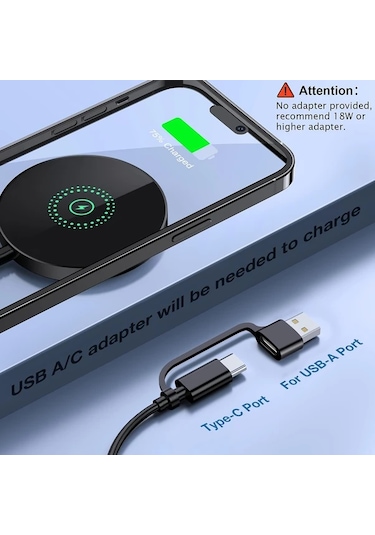 Motion003 Pdkuaı Manyetik Kablosuz Şarj Cihazı İphone Uyumlu 16 15 14 13 12 Siyah Hızlı Şarj Usb