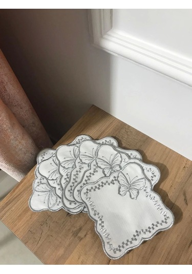 Nivemeshome Kelebek Gümüş Kare 6 Adet Keten Kokteyl Peçetesi Kahve Yanı Sunumluk Gümüş