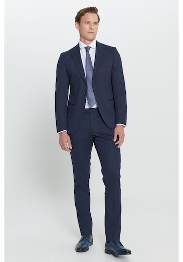 AC&Co / Altınyıldız Classics ERKEK LACI Ekstra Slim Fit Dar Kesim Kırlangıç Yaka Takım Elbise Lacivert