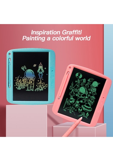 Hombey 9 İnç Pembe Renkli Lcd Çocuk Yazma Tahtası - Usb Şarjlı, Akıllı Göz Korumalı, Tek Tuşlu Kilit Ve Temizleme, Parlak Film, Çift Uçlu Kalem Pembe