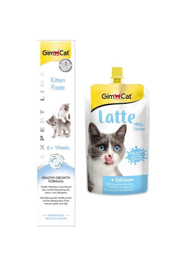 Gimcat ﻿Milk Latte Pouch Kedi Sütü 200 ML + Kitten Paste Kalsiyum Yavru Kedi Vitamin Macunu 50 G