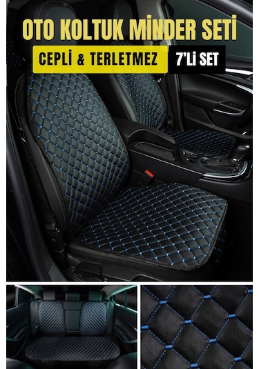 Deri-vinil Oto Minder Seti Mavi 7 Parça