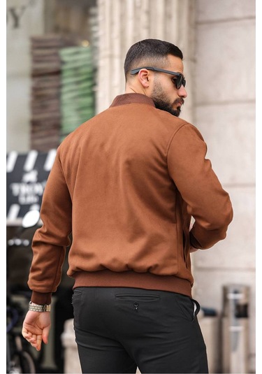 Unisex Süet Kolej Ceket - Günlük Ve Spor Kombinlerin Vazgeçilmezi Kahverengi Süet