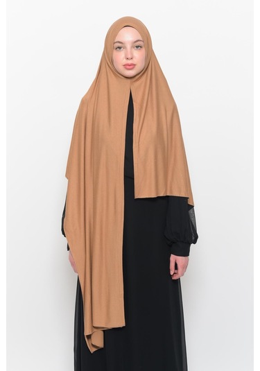 Hazır Pratik Geçmeli Lüks Düz Penye Şal Çapraz Hizalı Koyu Bej