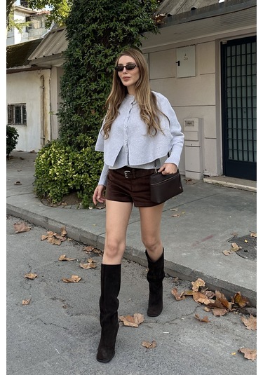 Gri Pelerin Detaylı Triko Hırka - 1317 Gri