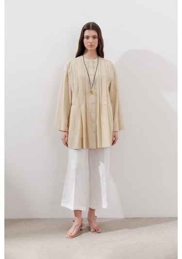 Nervürlü Geniş Kollu Tunik Sarı Sarı