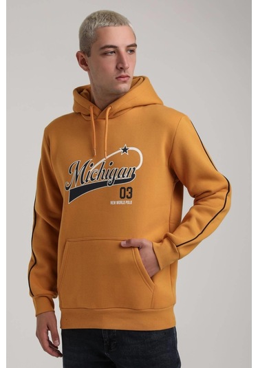 Kapüşonlu Hardal Slim Fit Full-zip Sweatshirt 24fwm64079 HARDAL Hardal