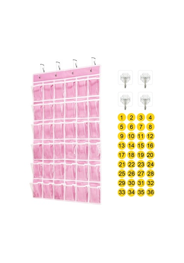 Cbtx 36 Cepli Temizle Asılı Kese Cep Telefonu Saklama Çantası Sınıf Takvimi Cep Tablosu Hesap Makinesi Tutacağı - Pembe