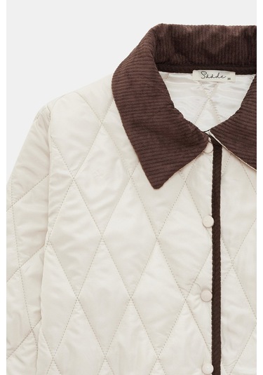 Sââde Kadın Relax Fit Kadife Yaka Biye Detaylı Kapitone Mont - Heritage Ekru Sââde Kadın Relax Fit Kadife Yaka Biye Detaylı Kapitone Mont - Heritage Ekru