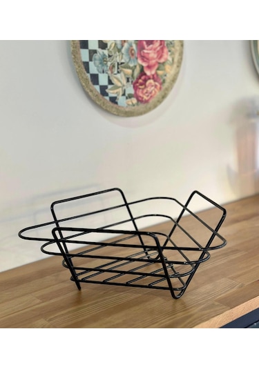 Üçgen Sepet, Meyve Sepeti, Ekmek Sepeti, Modern Tel Sepet Siyah