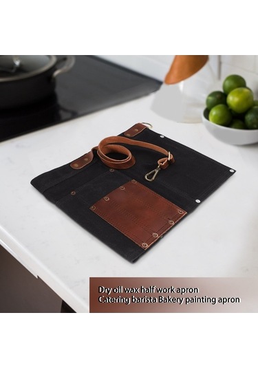 Ulzyvf Yarım Tuval Siyah Siyah Önlük Önlük Kadınlar İçin Gerçek Deri Çok Cepli Kg Siyah