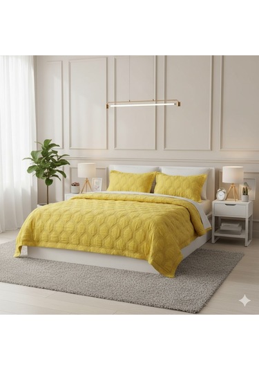 Star Tek Kişilik Yatak Örtüsü Sarı Sarı