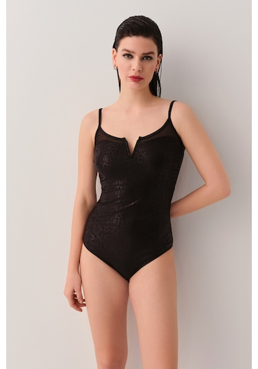 Suwen Sirius Tül Detaylı Mayo Sb25760012012 Siyah