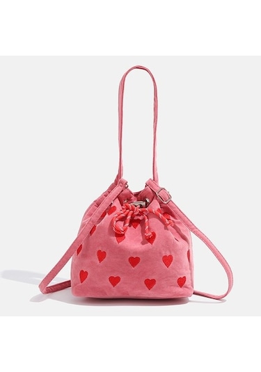 Charhp&kejnt Love Bağcıklı El Çantası Omuz Çapraz Askılı Kova Çanta Pembe