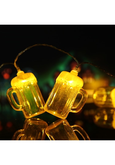Skycity Sarı Bira Bardağı Şekilli Noel Led Işık Zinciri - 2 Metre 10 Işık, 2 Adet Paket - Aa Pil İle Çalışır Pil Dahil Değil Sarı